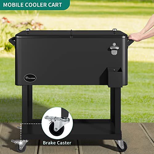 YITAHOME 80 Quart Rolling Cooler Cart with Bottle Opener Drainage, Portable Patio on Wheels, Outdoor Beverage Drink for Pool Deck Party BBQ Cookouts (Black)