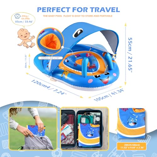 Baby Pool Float with Canopy Infant Float 6-24 Months Baby Swimming Float for Pool Toddler Pool Float with Shade UPF50+ Sun Protection Inflatable Pool Toys with Adjustable Safety Seat (Standard)