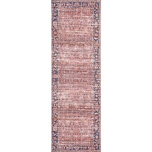 nuLOOM Katie Machine Washable Distressed Bordered Area Rug, 4x6, Rust