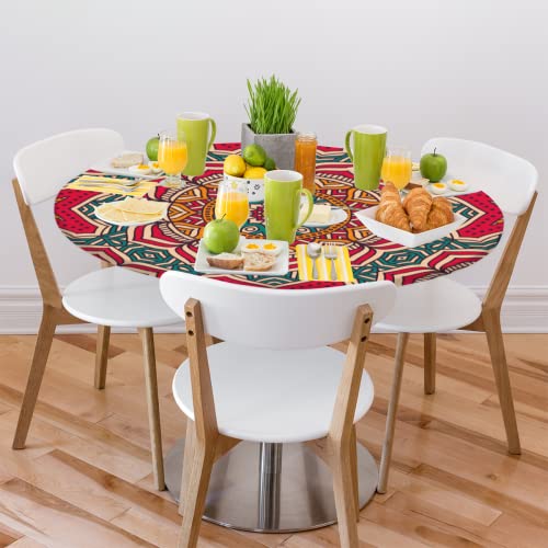 Wild Floral Butterfly Round Fitted Tablecloth with Elastic Edge 45"-56" Fitted Table Cloth for Round Table Circular Table Cover Waterproof Wipeable Round Elastic Table Cloth