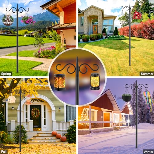 RCUICA Double Shepherds Hooks for Outdoor,2 Pack 110 Inch Bird Feeder Pole with 5 Prongs Base,Heavy Duty Shepherds Hook,Suitable for Garden in Hanging Flower Basket,Lantern,Bird Nests (110 Inch)