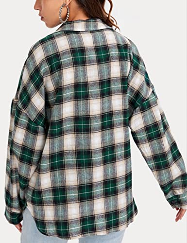 Zontroldy Womens Flannel Plaid Shirts Oversized Button Down Shirts Blouse Tops(0228-Pink-S)