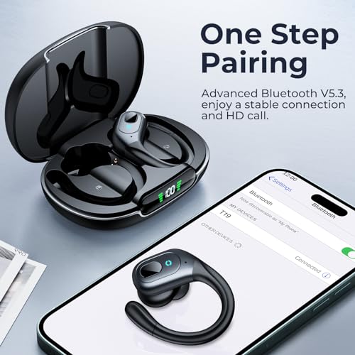 occiam Bluetooth Headphones Wireless Earbuds 90Hrs Playback Sport Ear Buds with Earhook LED Display Charging Case IPX7 Waterproof Earbud Deep Bass Running Earphones for iOS Android Cellphone (Black)