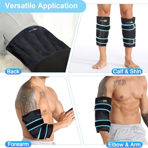 Shin Splint Ice Packs for Injuries Resuable Gel, Calf Ice Pack Wrap Cold Compression Sleeve for Runner, Shin Splints Leg Pain Relief Support Cold Pack, Relief for Swelling and Inflammation (Pack of 2)