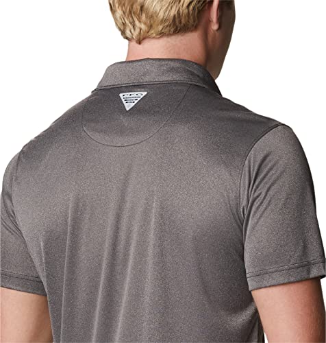 Columbia Men's Terminal Tackle Heather Polo, Black Heather/Gulf Stream Logo, Small