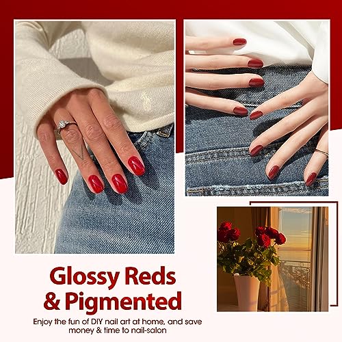 Gellen Gel Nail Polish - Red Burgundy 6PC Gel Polish Set, Hot Pink Purple Nail Polish Gel Manicure Nail Gifts Valentine's Day for Women