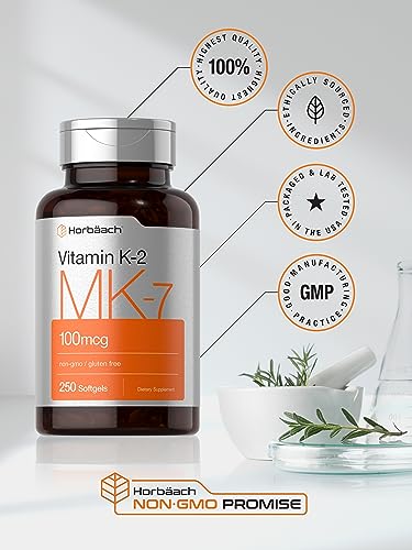 Horbäach Vitamin K2 MK7 100mcg | 250 Softgels | Non-GMO, Gluten Free Supplement