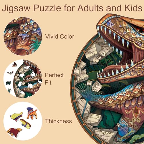 NKTDWO Wooden Puzzles, Advanced Dinosaurs Puzzle for Adults 100 PCS 7.09''x7.36'' Animal Shape Jigsaw Puzzle for Kids Wood Cut Puzzle for Holiday Birthday Christmas Thanks Giving (Dinosaurs Small)