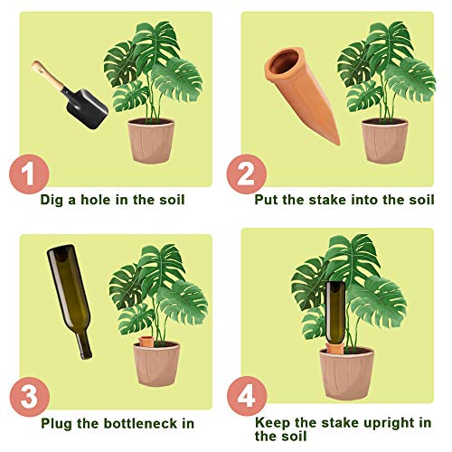 vensovo 2pcs Terracotta Watering Spikes - Automatic Self Watering Stakes, Plant Watering Devices for Wine Bottles Recycled Bottles, Clay Plant Garden Waterers for Vacations
