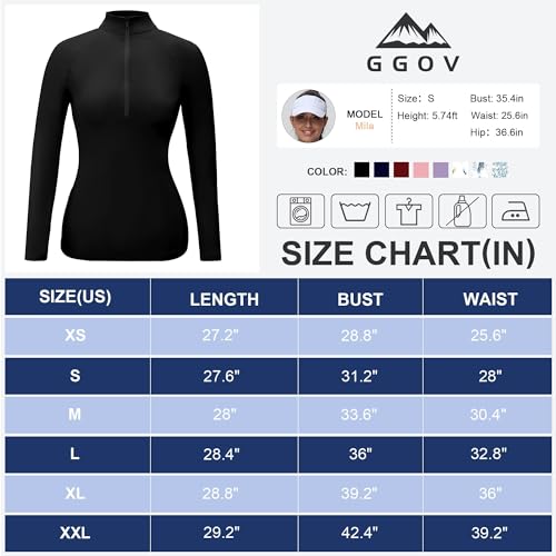 GGOV Golf Shirts for Woman UPF 50+ Sun Protection Quick Dry Lightweight Long Sleeve Polo Shirts for Woman Rash Guard Lake Blue