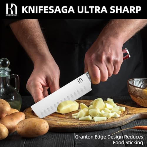 KnifeSaga 2023 Upgraded Nakiri Chef Knife Japanese Professional 7 Inch Sharp Meat Cleaver Kitchen Knives for Chopping Vegetable and Cooking, High Carbon Stainless Steel Asian Chopping Chefs Knife