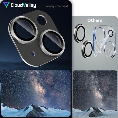 CloudValley for iPhone 15/ iPhone 15 Plus Camera Lens Protector, HD Tempered Metal Matte Glass Anti-Scratch, Case Friendly Full Screen Cover Film Accessories, Black