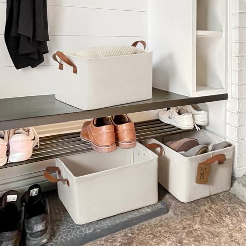 CHICVITA Storage Bins for Shelves, Closet Bins for Organization, Storage Baskets for Towels, Rectangle Basket for Bedroom, Collapsible Storage Bins, 14 ¾" L x 10 ¼" W x 8 ¼" H, Beige, 2-Pack