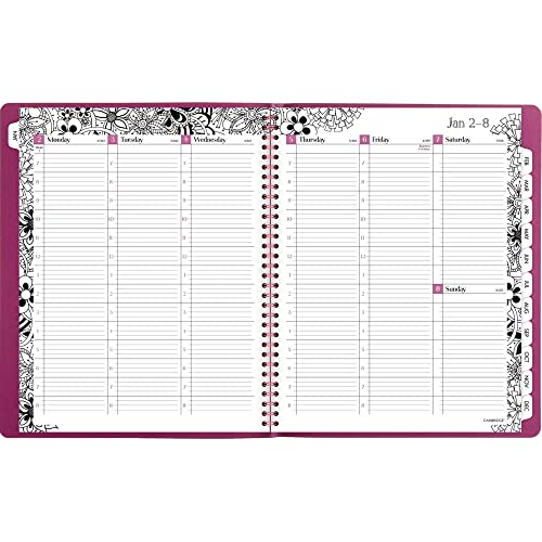 Cambridge 2023 Weekly & Monthly Planner, 8-1/2" x 11", Large, Premium, FloraDoodle, Black/White (589-905)