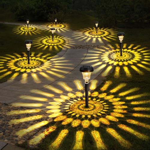 ROOR Ultra Bright Solar Lights 4 Pack, Outdoor Solar Pathway Lights, Warm White Yard Lights, IP67 Waterproof LED Garden Lights for Path Backyard Christmas Lawn Landscape Decorative