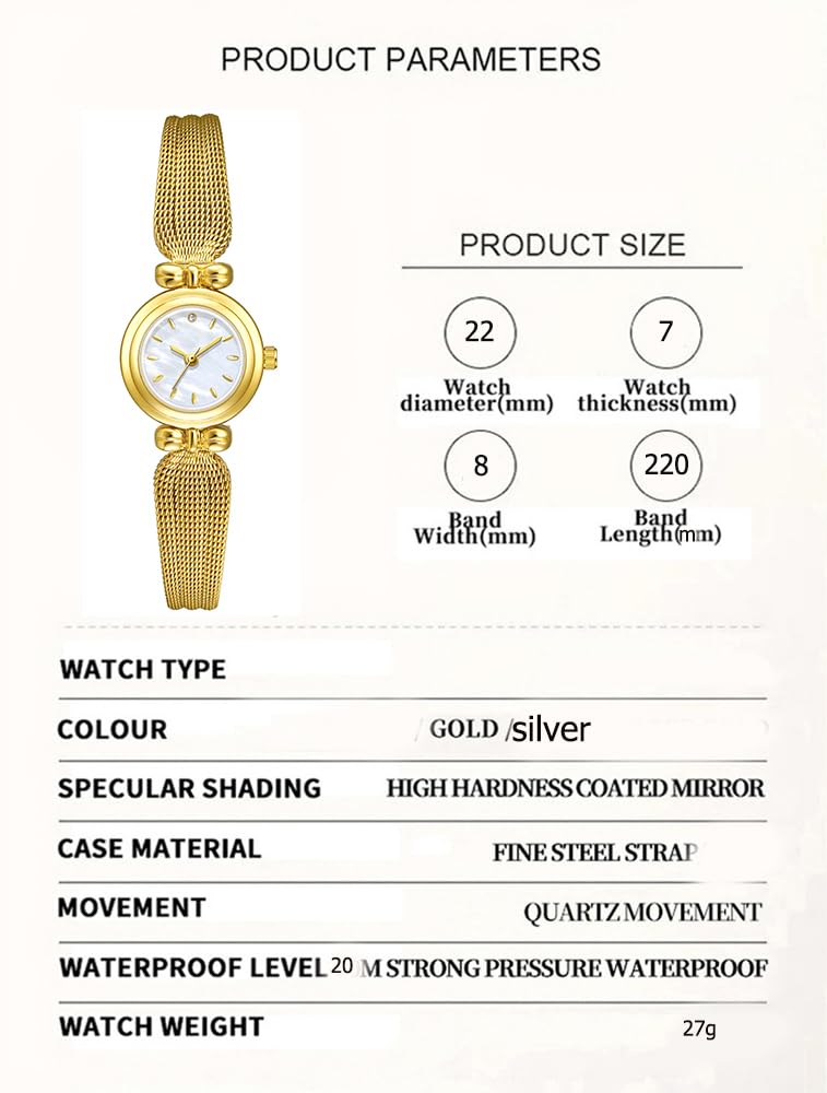 Fashion Simple Women's Quartz Watch Stainless Steel Mesh Strap Business Wrist Watch (Gold White)