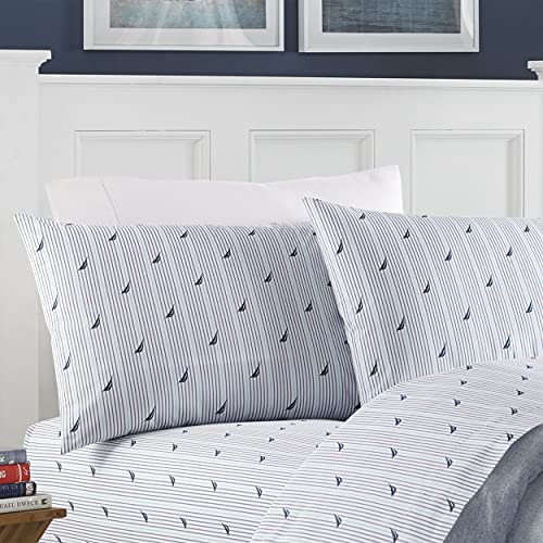 Nautica - Twin XL Sheets, Cotton Percale Bedding Set, Coastal Home Decor, Dorm Room Essentials (Woodblock Fish Blue, Twin XL)