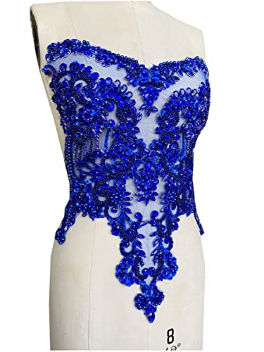 Handmade red/Blue/Gold/Green Rhinestones lace Bodice Applique Sewing Beads Crystal Trim Patches Accessory for Dress Clothes (Lightpurple)