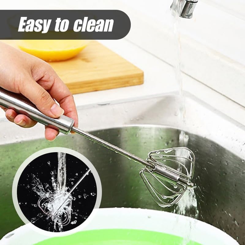 Semi-Automatic Egg Whisk, Upgraded Egg Whisk Hand Easy Push Rotary Whisk Blender, Stainless Steel Home Kitchen Tool for Blending, Whisking, Beating & Stirring (10 inch)