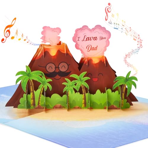 VIVIKEN I LAVA YOU DAD Fathers Day Card for Dad, LIGHTS & MUSIC 3D Pop Up Happy Father’s Day Card from Daughter or Son, Funny Greeting Gift Cards for Father Stepfather Husband with Envelope