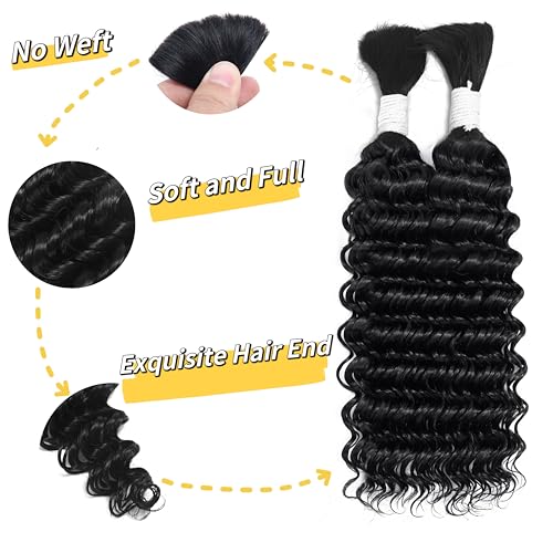 Deep Wave Bulk Human Hair Braiding Hair 100 percent Human Hair Unprocessed Brazilian Virgin Hair for Human Hair Extensions 2 Braids Per of 1 pack 100g 20 Inch Human Hair for Micro braiding No Weft