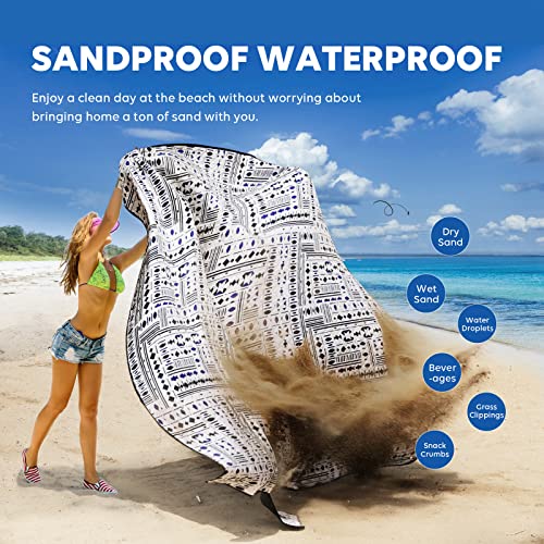 ZAZE Picnic Blankets Beach Blanket with Stakes, Thick 3-Layer Waterproof Sandproof 80 * 80 Oversized Mat, Foldable Extra Large Big, Machine Washable Accessories for Outdoor Camping Park (Black Blue)