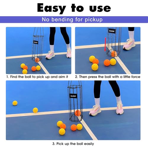 ELKCIP Portable Pickleball & Tennis Ball Collector - Pickleball Retriever Basket Carrier Gatherer Picker Hopper Container for Picking and Storage Training Tool for Ball, Integral