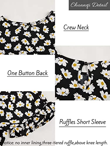 Chuanqi Womens Ruffles Boho Floral Printed Babydoll Loose Swing Casual Short Mini T-Shirt Dress (Yellow, x_s)
