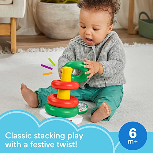 Fisher-Price Baby Toy Holiday Rock-a-Stack, Red & Green Ring Stacking Activity for Developmental Play Infants Ages 6+ Months