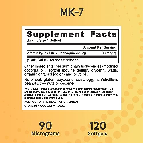 Jarrow Formulas MK-7 90 mcg - Bioactive Form of Vitamin K2 - 120 Servings (Softgels) - For Bone & Cardiovascular Health - Vitamin K2 MK-7 Dietary Supplement - K2 Vitamin Supplement MK-7 - Gluten Free