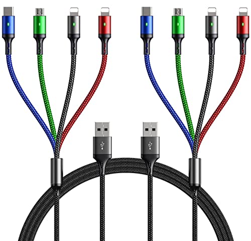 Multi Charging Cable, [10ft 2Pack] Fast Multi Charger Cable Braided 4 in 1 Multiple USB Cable Universal Charging Cord with IP/Type C/Micro USB Port for Cell Phones/IP/Samsung/Ps/LG/Tablets/More