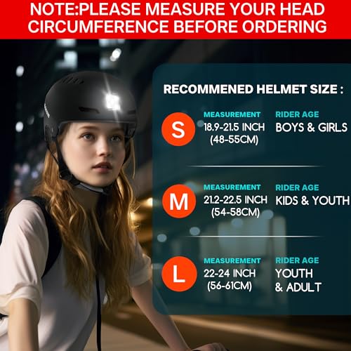 DKONI Bike Helmet with LED Lights Bicycle Helmets Commuter Cycling Helmet USB Rechargeable Front & Back LED Light Helmet for Adult Men Women(Small, Black)