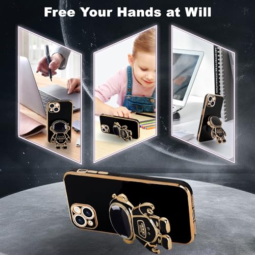 Pepmune for iPhone 15 Case, Cute 3D Astronaut Stand with [2 Screen Protector] [Camera Protection] Kickstand Shockproof Bling Silicone Soft Cover for Apple iPhone 15 Phone Case, Blue