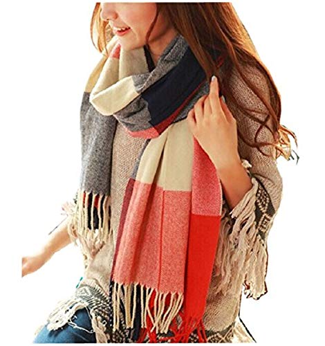 Loritta Womens Scarf Fashion Long Plaid Shawls Wraps Big Grid Winter Warm Lattice Large Scarves Gifts, Khaki Beige Lattice