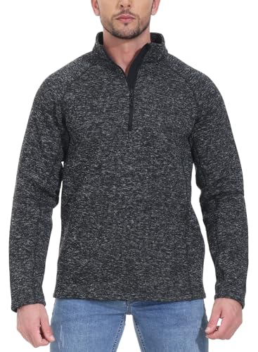 Gopune Men's Long Sleeve Pullover Fleece Quarter-Zip Knitted Jacket Black Grey,S