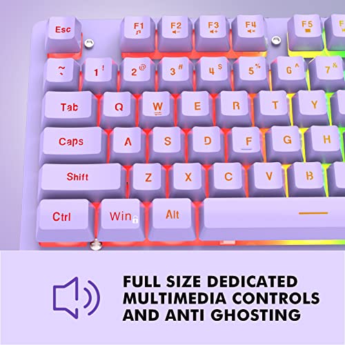 NPET K10 Wired Gaming Keyboard, RGB Backlit, Spill-Resistant Design, Multimedia Keys, Quiet Silent USB Membrane Keyboard for Desktop, Computer, PC (Purple)