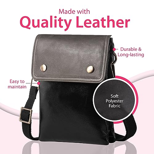 katloo Genuine Leather Crossbody Bag Women Cell Phone Purse Shoulder Handbags Card Holder Passport Pouch Wristlet Wallet Fits for iPhone 15 14 13 Pro Max (Black)