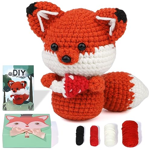Nitlak Crochet Kit for Beginners, Crochet Starter Kit, Fox Crocheting Animals Kits with Crochet Hooks Yarn Polyester Fiber Step-by-Step Video Tutorials, Knitting Kit for Adults