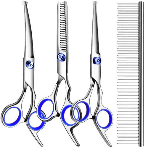 TINMARDA Professional Dog Grooming Scissors Kit, Titanium Coated Dog Scissors for Grooming, 5 in1 Grooming Shears Kit for Dogs Cat Pet At Home