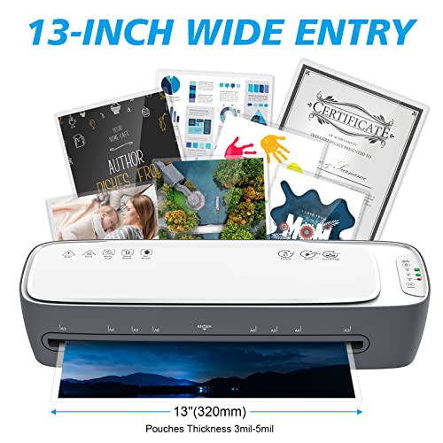 Laminator Machine 13-Inch Thermal Lamination with Laminating Sheets 9 in1 Office Desktop Laminate Machine, Portable A3 Laminater for Teachers Personal 60S Warm-Up Never Jam