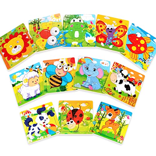 Aitey Set of 6 Toddler Puzzles Ages 2-4, Wooden Jigsaw Puzzles for Kids Ages 3-5, Puzzles for Toddlers 2 3 4 Year Old, Kids Puzzle Toys with Animal Patterns Educational Toys for Boys and Girls