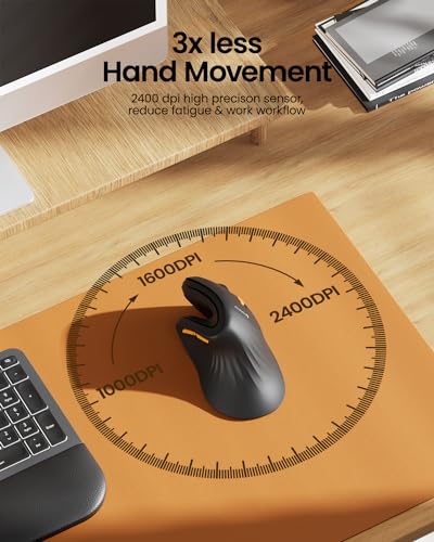ProtoArc Ergonomic Vertical Mouse, EM11 NL Bluetooth Mouse Wireless, Ergo Mouse with 3 Multi-Device for PC/Notebook/Laptop, USB-C Rechargeable Mice for Windows, Mac OS