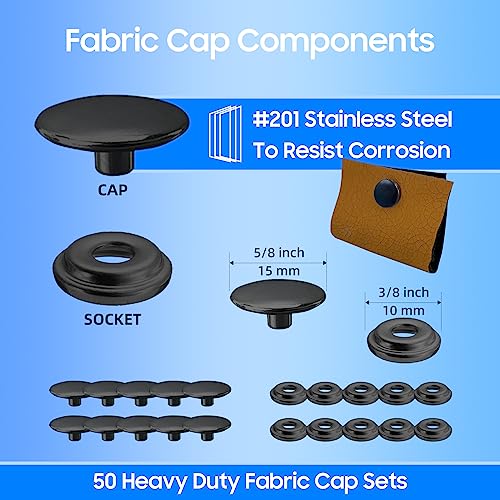 Canvas Snap Kit, Stainless Steel Snaps Marine Grade Snaps for Boat Cover - Snap Kit for Boat Cover 3/8" Socket Metal Snaps Fasteners for Clothing Leather Fabric Canvas150 PCS