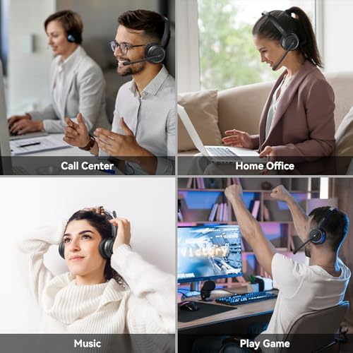 LEVN [2024 Version] Wireless Headset with Mic for Work, Bluetooth Headset with Microphone (AI Noise Cancelling), Wireless Headset for Work from Home/Office/Call Center/PC/Computer/Laptop/Teams/Zoom