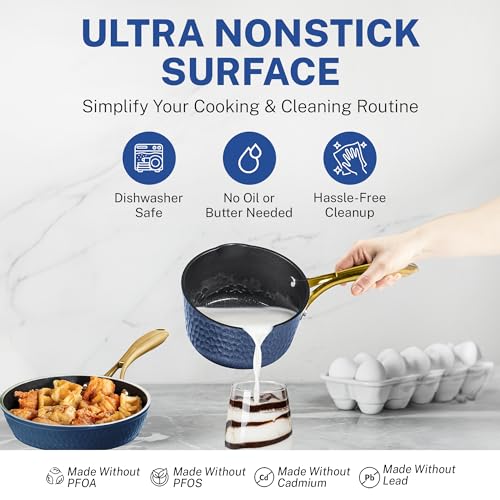 Granitestone 8 Inch Non Stick Frying Pans Nonstick Frying Pan Skillet Nonstick Pan, Non Stick Pan, Induction Pan, Kitchen Pans, Cooking Pan, Ceramic Pan for Cooking, Dishwasher Safe, Navy Blue