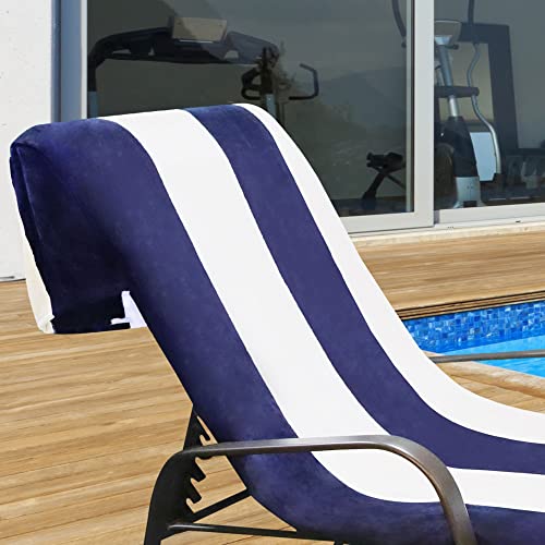 Superior Cabana Cotton Lounge Chair Cover, Outdoor Towel/Chaise Furniture Covers, Terry Cloth, Beach, Spa, Swim Accessories, Pool Chair Cover, Soft, Quick Drying, 32" x 102", Blue