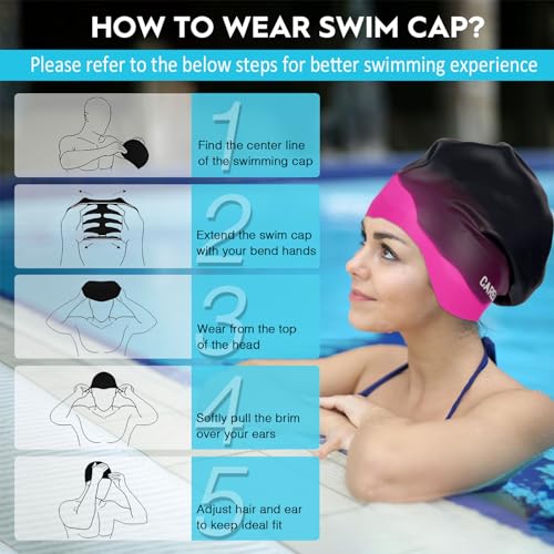 Extra Large Swim Cap for Long Hair Women Men Youth - Waterproof Silicone Swimming Cap for Braids and Dreadlocks Weaves, Hair Extensions, Curls & Afros, Swim Hats Keep Hair Dry, Easy to Put On and Off