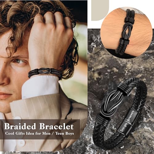 Btysun 70th Birthday Gifts for Men, 70th Birthday Gifts Leather Bracelet for Men Forever Linked Together Mens Bracelets Stainless Steel Dad Happy Birthday Gift for Grandpa