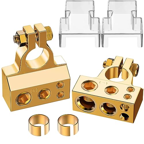 COROTC Battery Terminal Connectors, 0/4/8/10 Gauge AWG Battery Terminal, Positive Negative Battery Terminals, with 2 Clear Covers and Shims, Battery Connectors for Car, Marine, Truck, Motorcycle