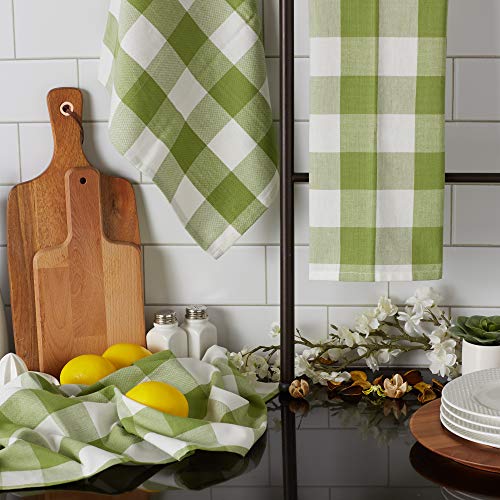 DII Buffalo Check Kitchen Collection, Classic Farmhouse Dishtowel Set, 20x30, Antique Green, 3 Piece